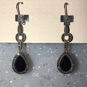 Judith Jack Black Crystal Dangle Earrings